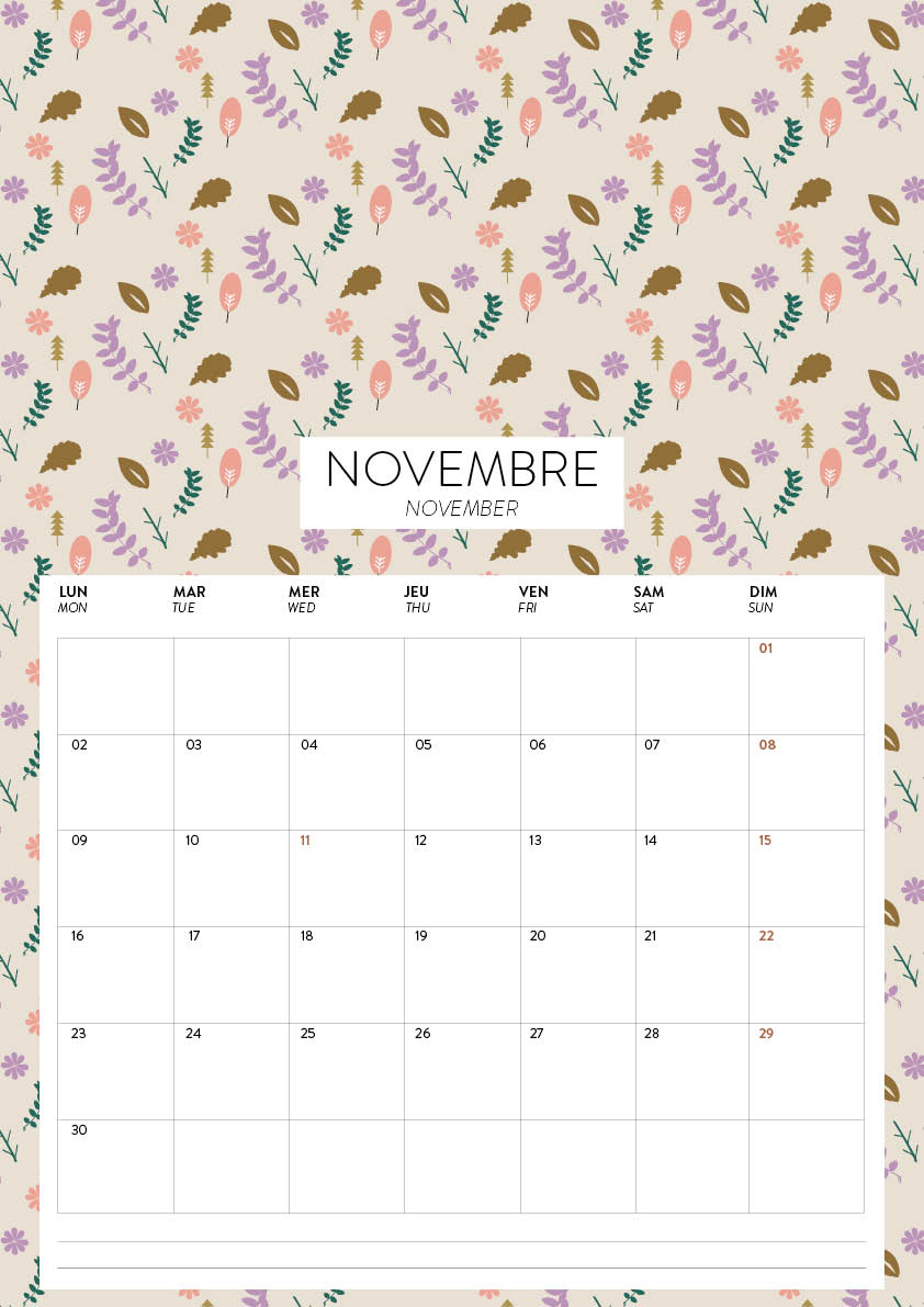 Calendrier mural 2026 grand format avec cases Green and Paper