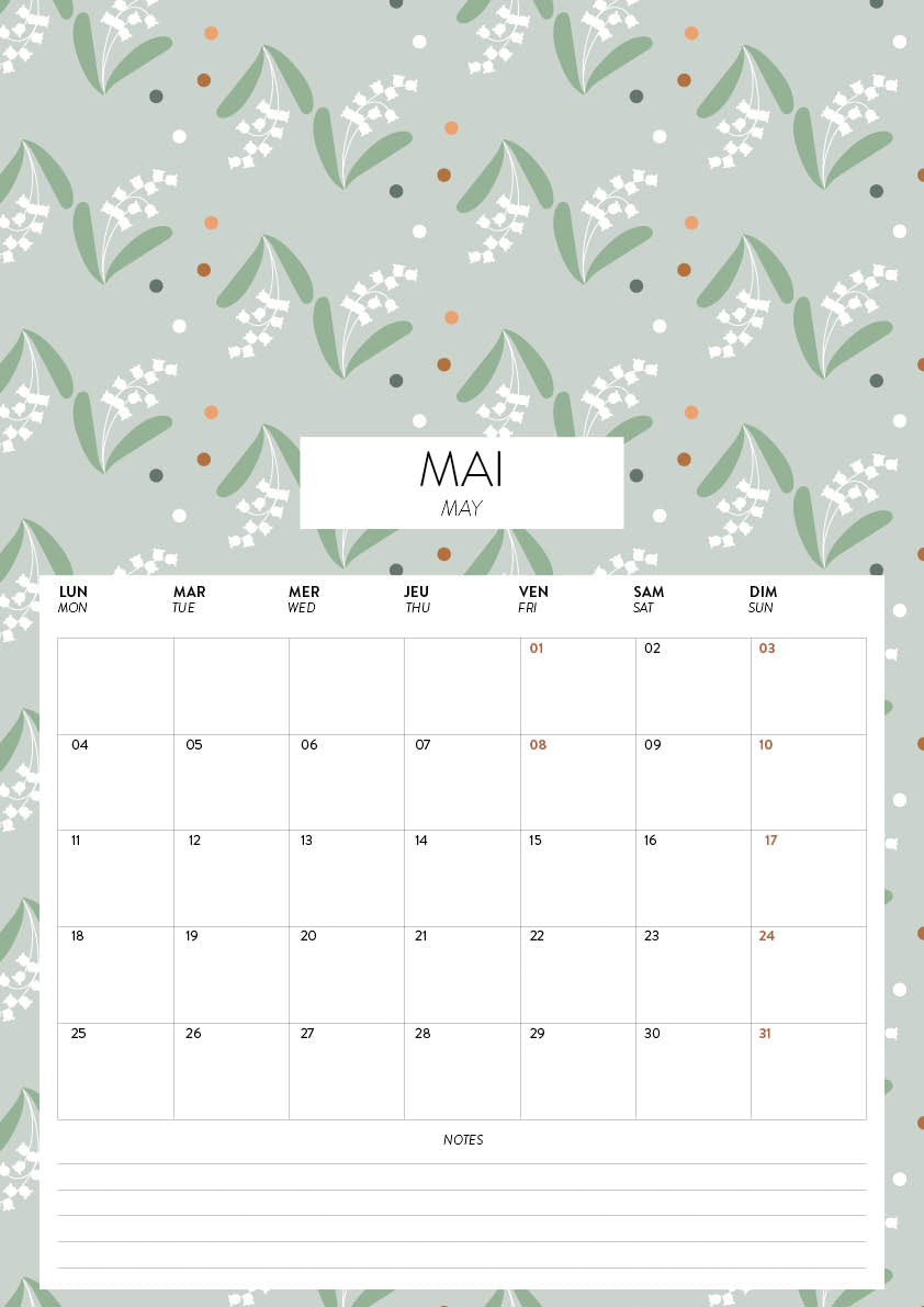 Calendrier mural 2026 grand format avec cases Green and Paper