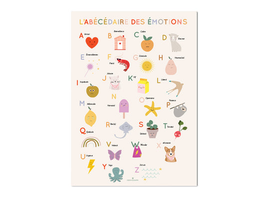 Affiche pédagogique et ludique abécédaire des émotions Green and Paper
