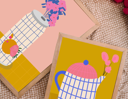 Affiche cannette avec fleurs Green and Paper