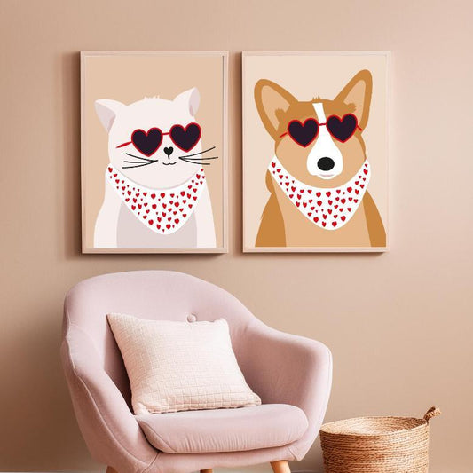 affiche-chat-chien-en-duo-chambre-enfant-greenandpaper