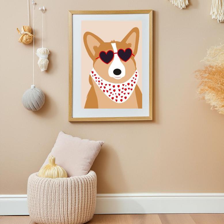 affiche-rigolote-corgi-avec-lunettes-roses-greenandpaperjpg