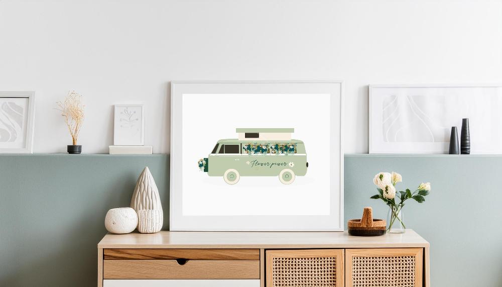 affiche van fleuri flower power annees 70 green and paper
