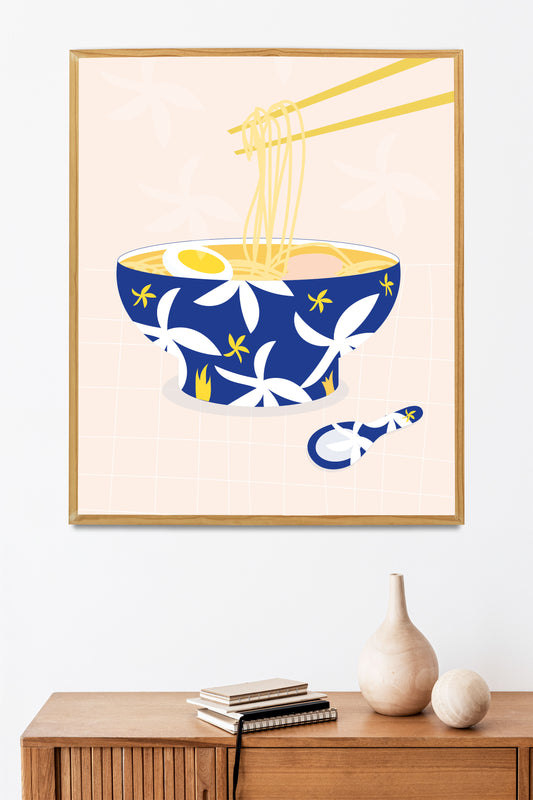 affiche bol de ramen noodles green and paper