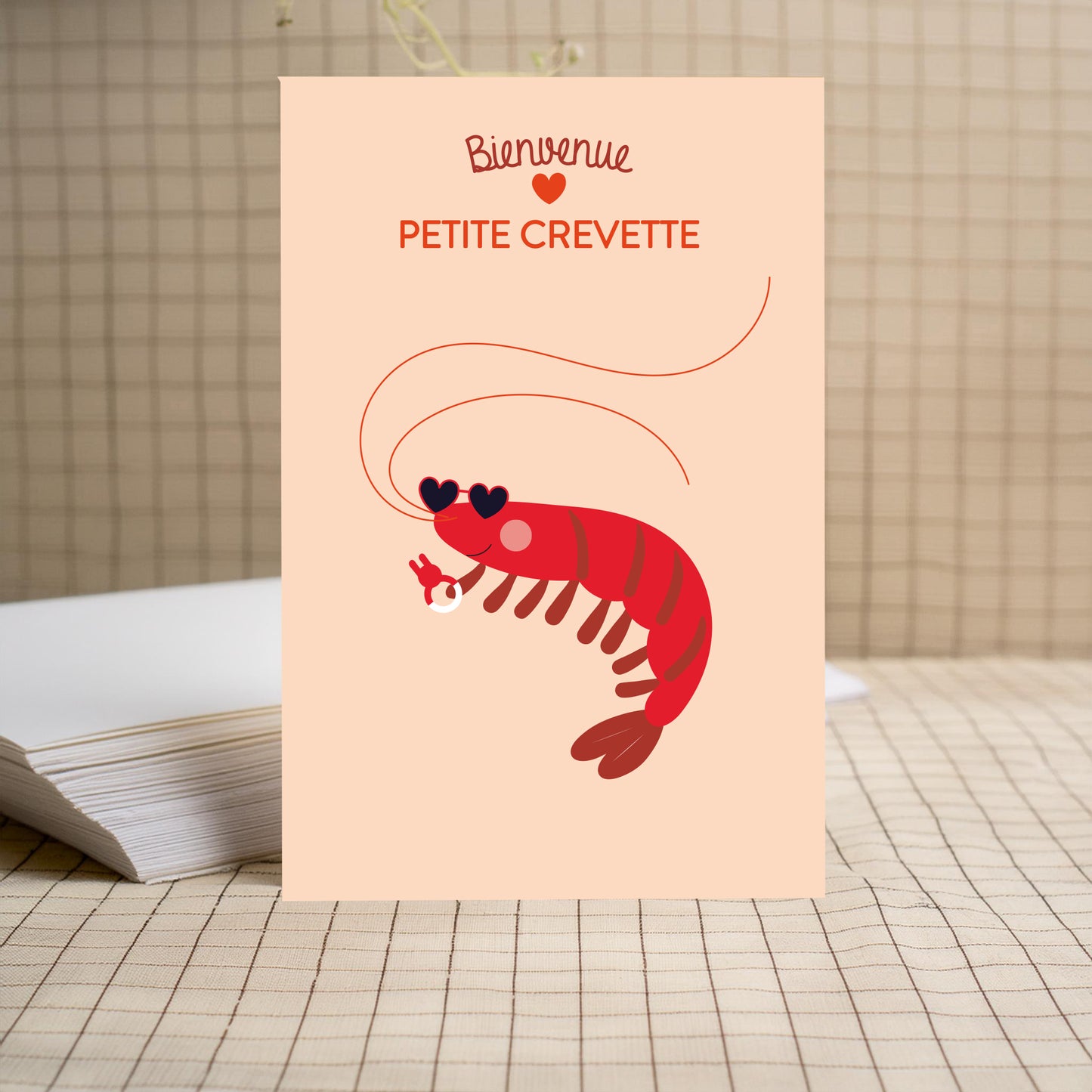 carte anniversaire avec petite crevette rouge