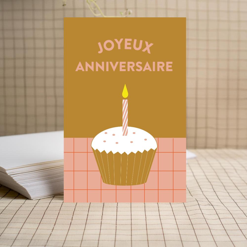 carte anniversaire cup cake rose green and paper