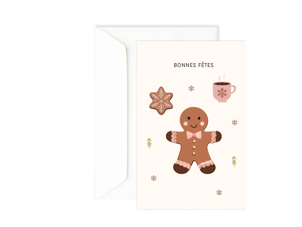 Carte de voeux Noël bonhomme de pain d'épices Green and Paper