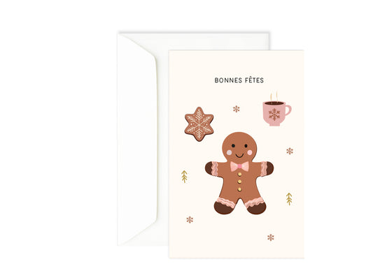 Carte de voeux Noël bonhomme de pain d'épices Green and Paper