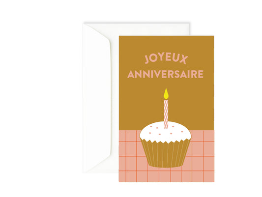 Carte anniversaire cup cake rose Green and Paper