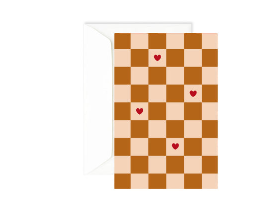 Carte anniversaire damier avec coeurs Green and Paper