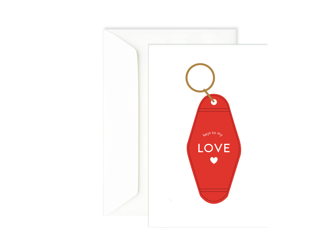 carte fond blanc pour l'amour avec un porte clefs de motel de green and paper