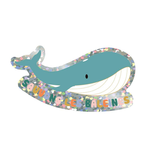 Sticker sauvons les baleines pailleté Green and Paper