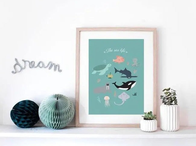 Affiche des animaux marins - décoration marine pour chambre d