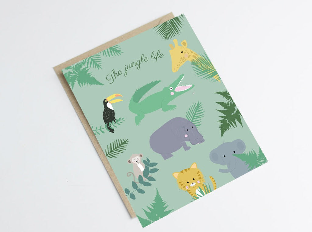 carte animaux de la jungle Green and Paper