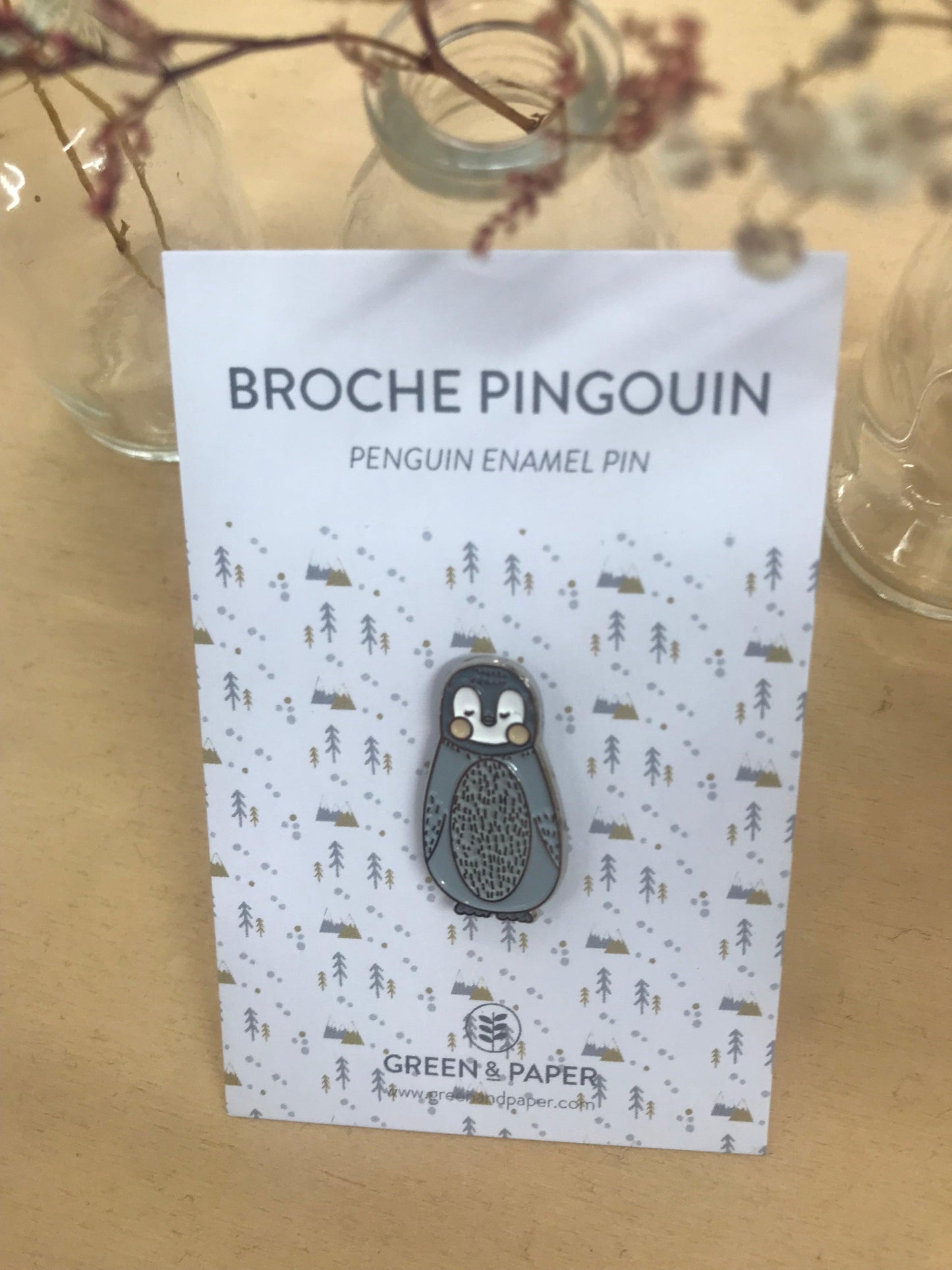 Broche pins pingouin Green and Paper