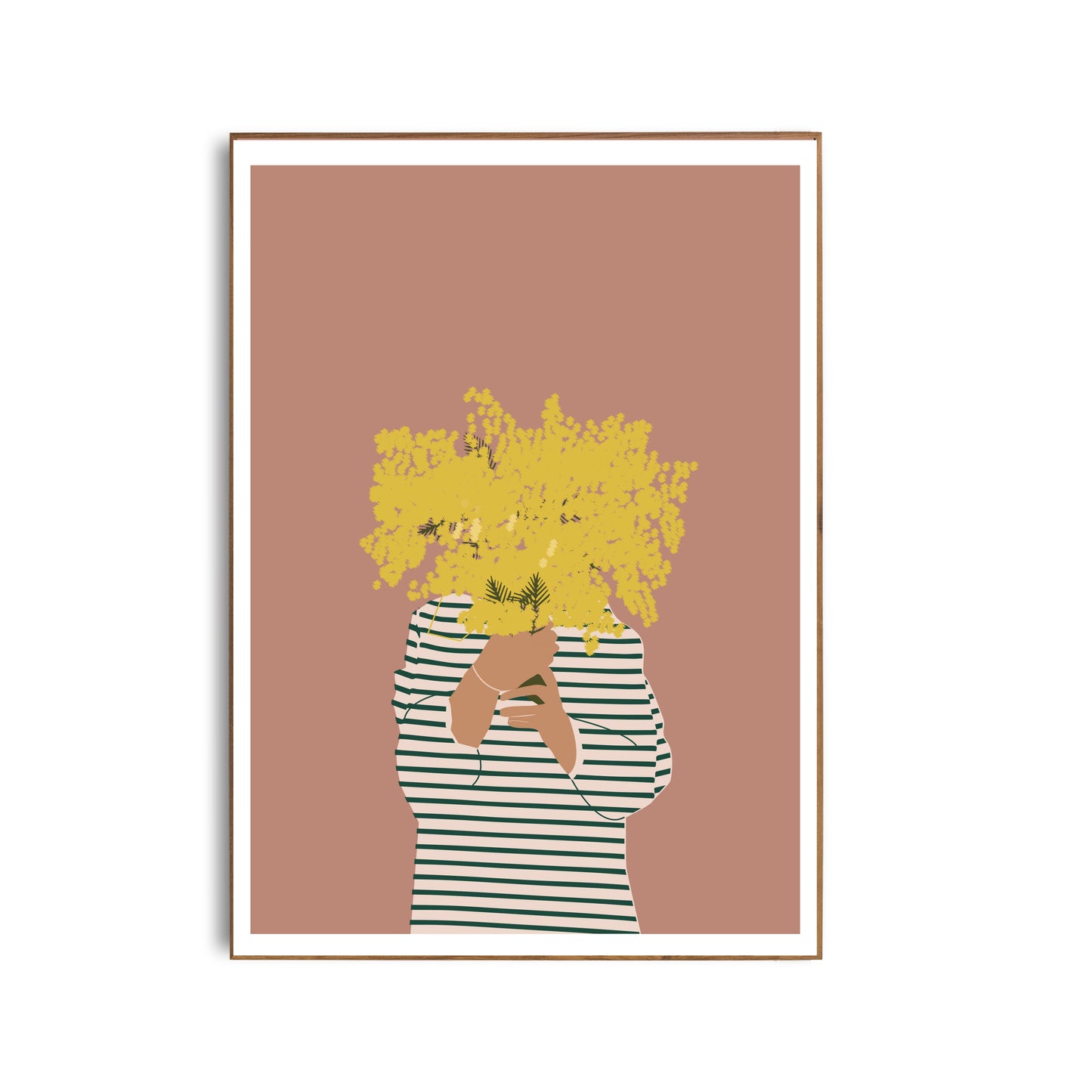 affiche-femme-qui-teint-un-bouquet-de-mimosa-green-and-paper