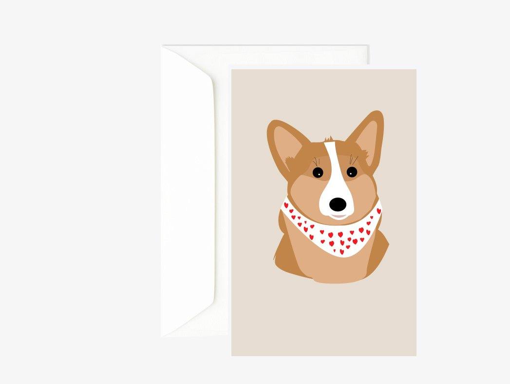 Carte st Valentin corgi Green and Paper