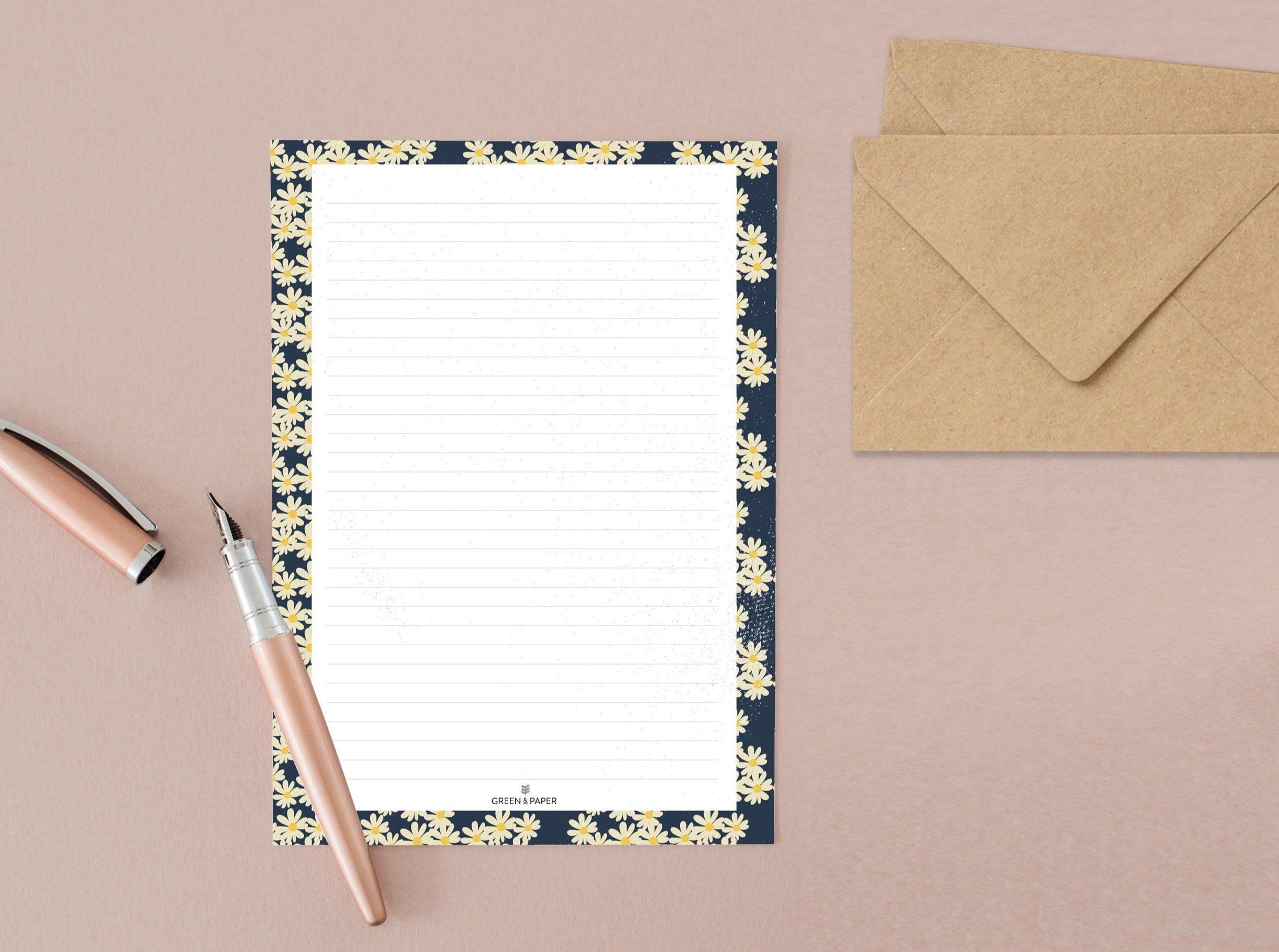 Papiers à lettre fleurs bleu marine – Green and Paper