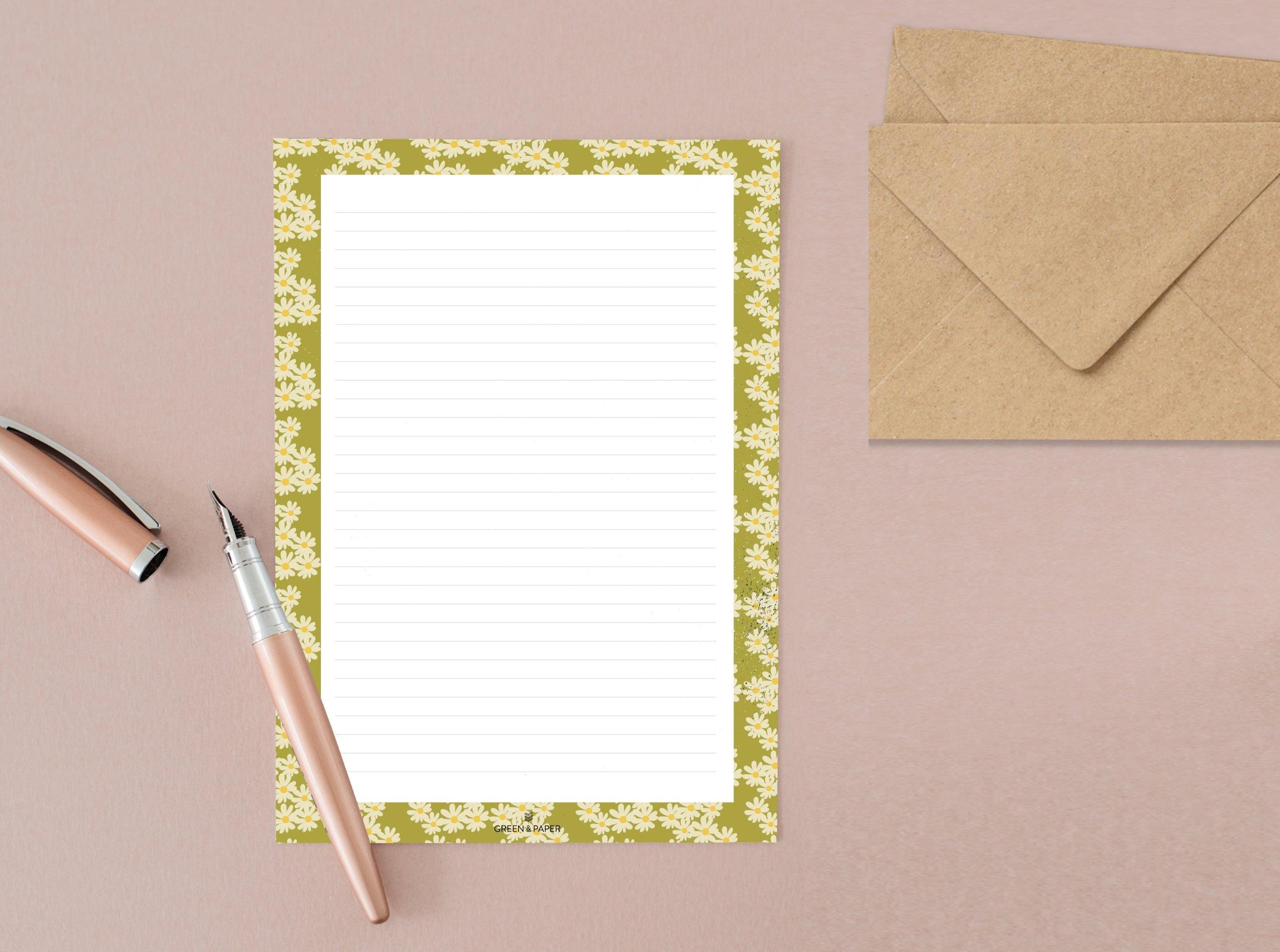 Papiers à lettre fleurs vertes – Green and Paper