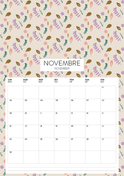 Calendrier mural 2026 grand format avec cases Green and Paper