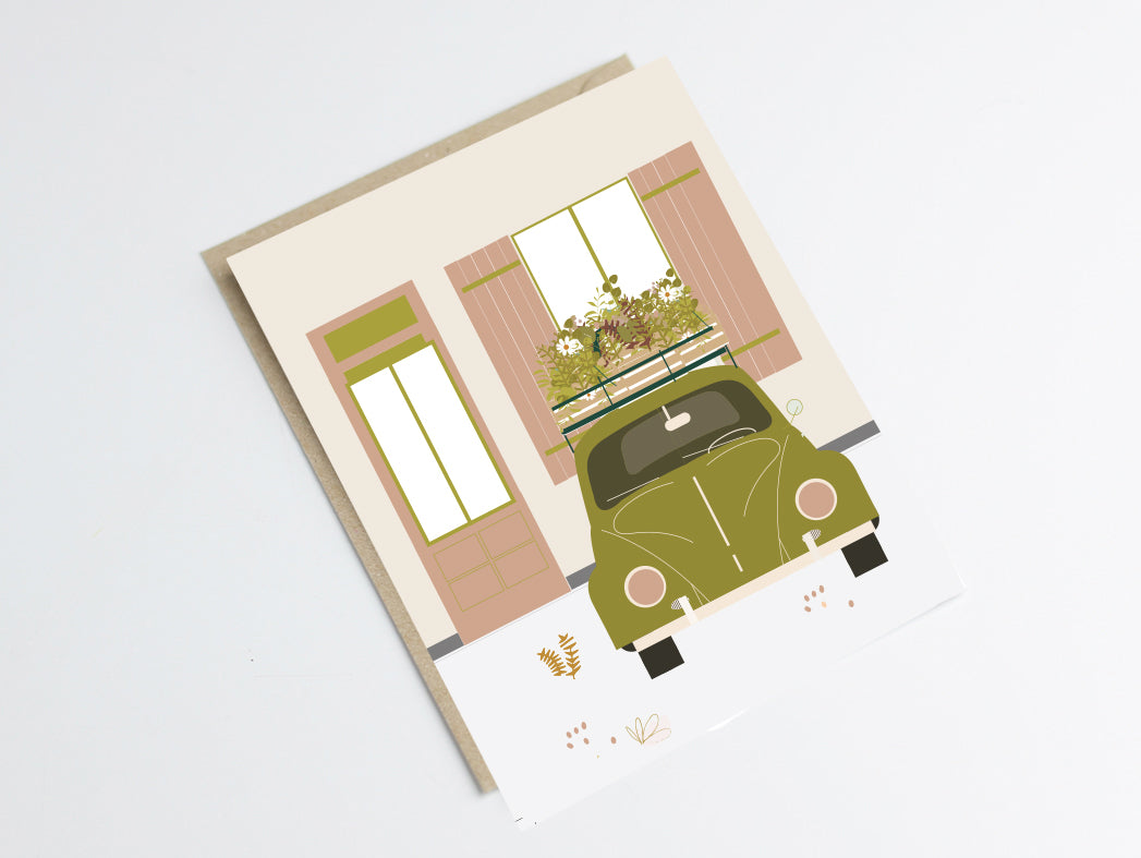 carte vintage coccinelle green and paper