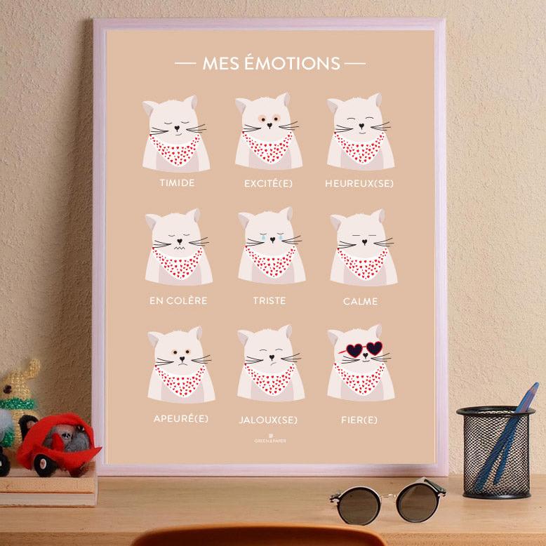 Affiche des émotions chat Green and Paper