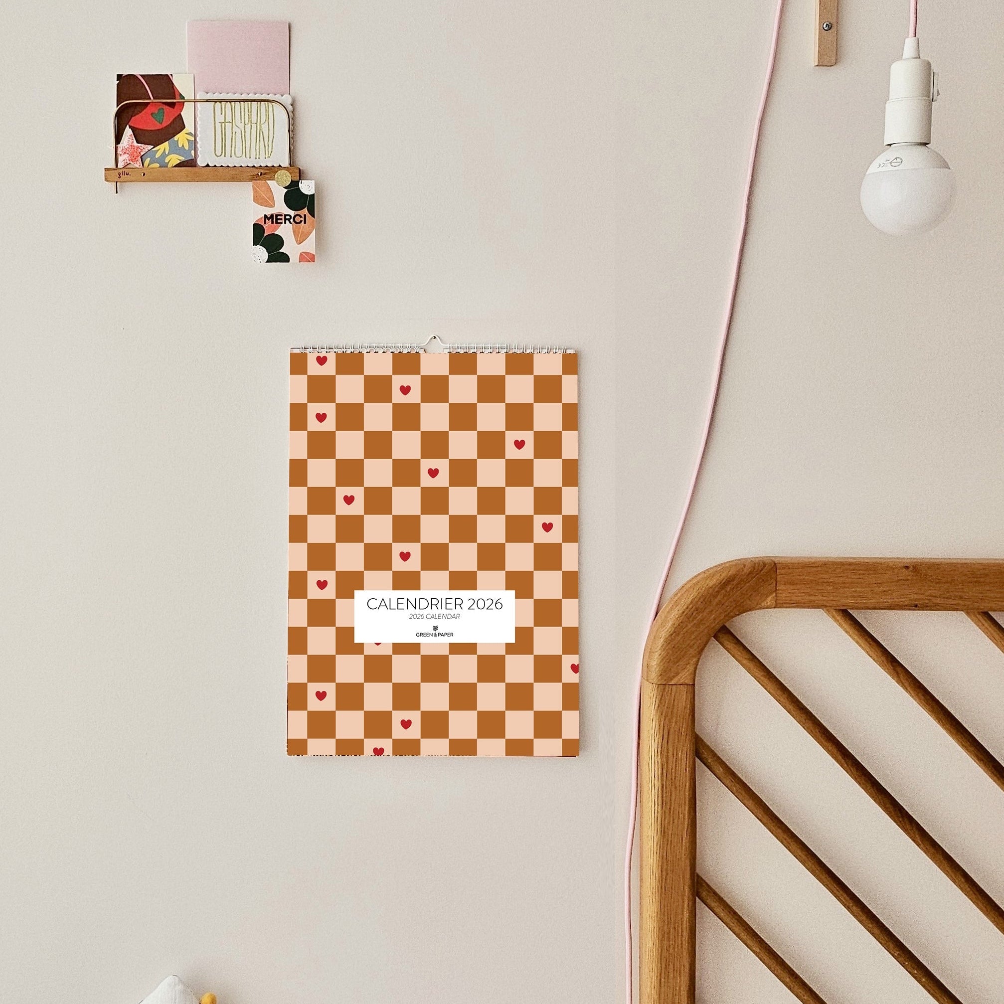 Calendrier mural 2026 grand format avec cases Green and Paper