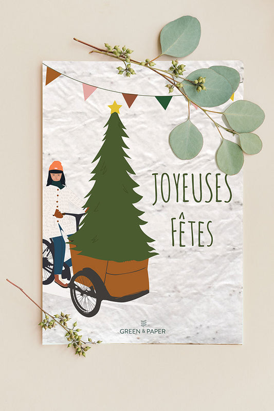 Carte à planter joyeuses fêtes vélo cargo Green and Paper