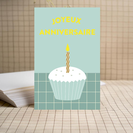 Carte anniversaire cup cake bleu Green and Paper