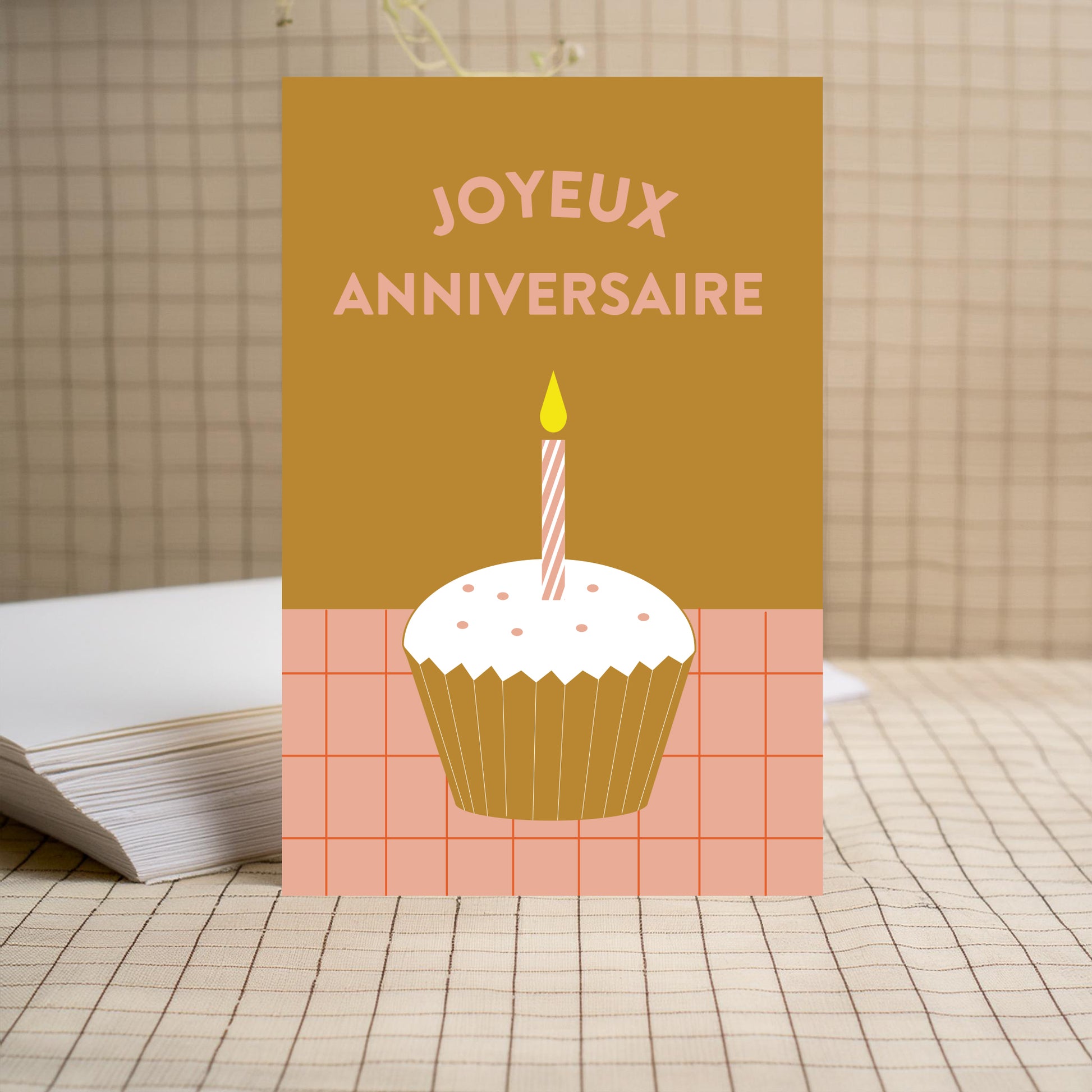 Carte anniversaire cup cake bleu Green and Paper