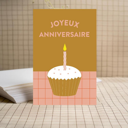 carte anniversaire cup cake rose green and paper