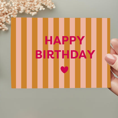 Carte anniversaire à rayures roses Green and Paper