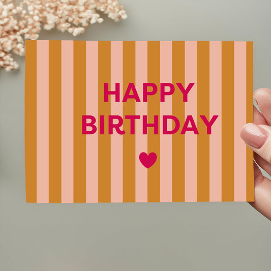Carte anniversaire à rayures roses Green and Paper