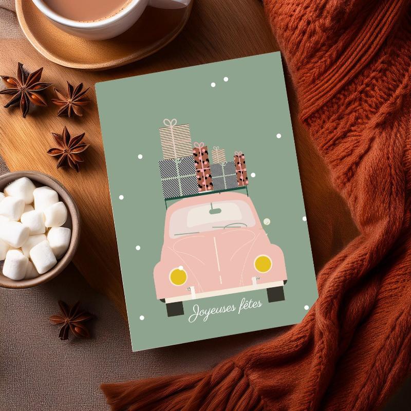 carte double noel coccinelle avec cadeaux greenandpaper