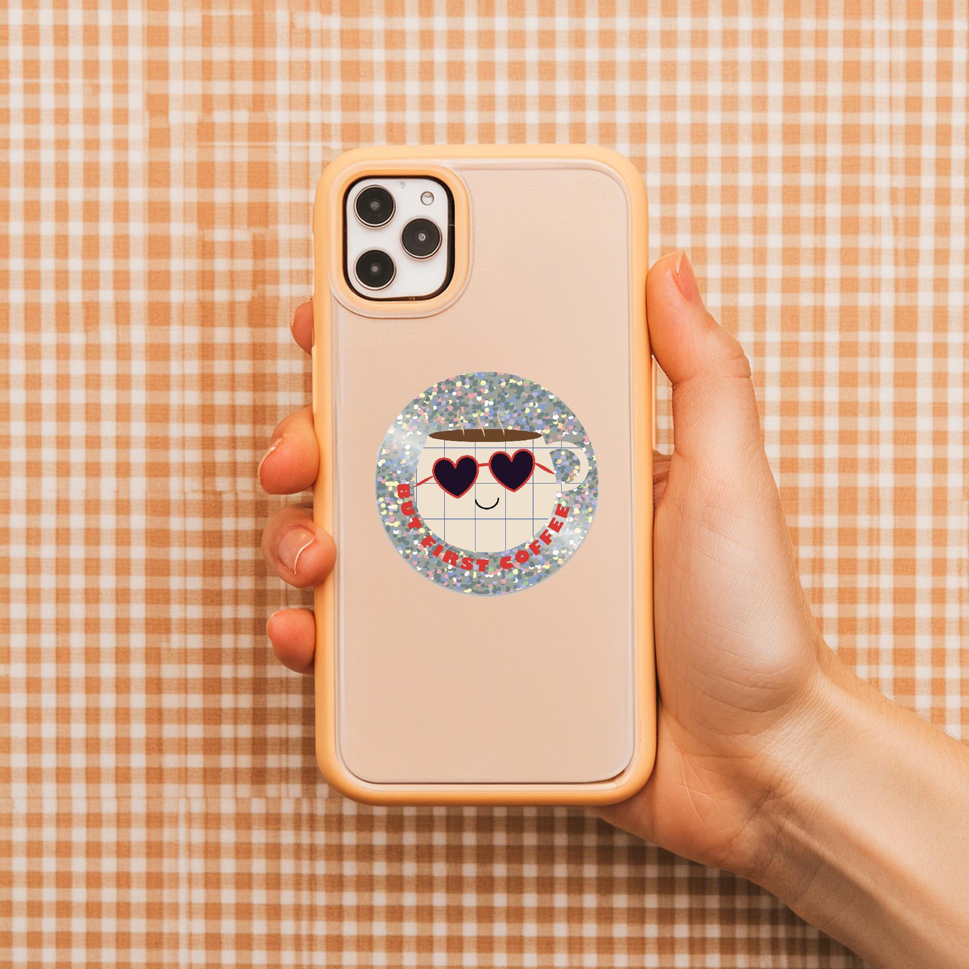 Sticker but first coffee pailleté Green and Paper