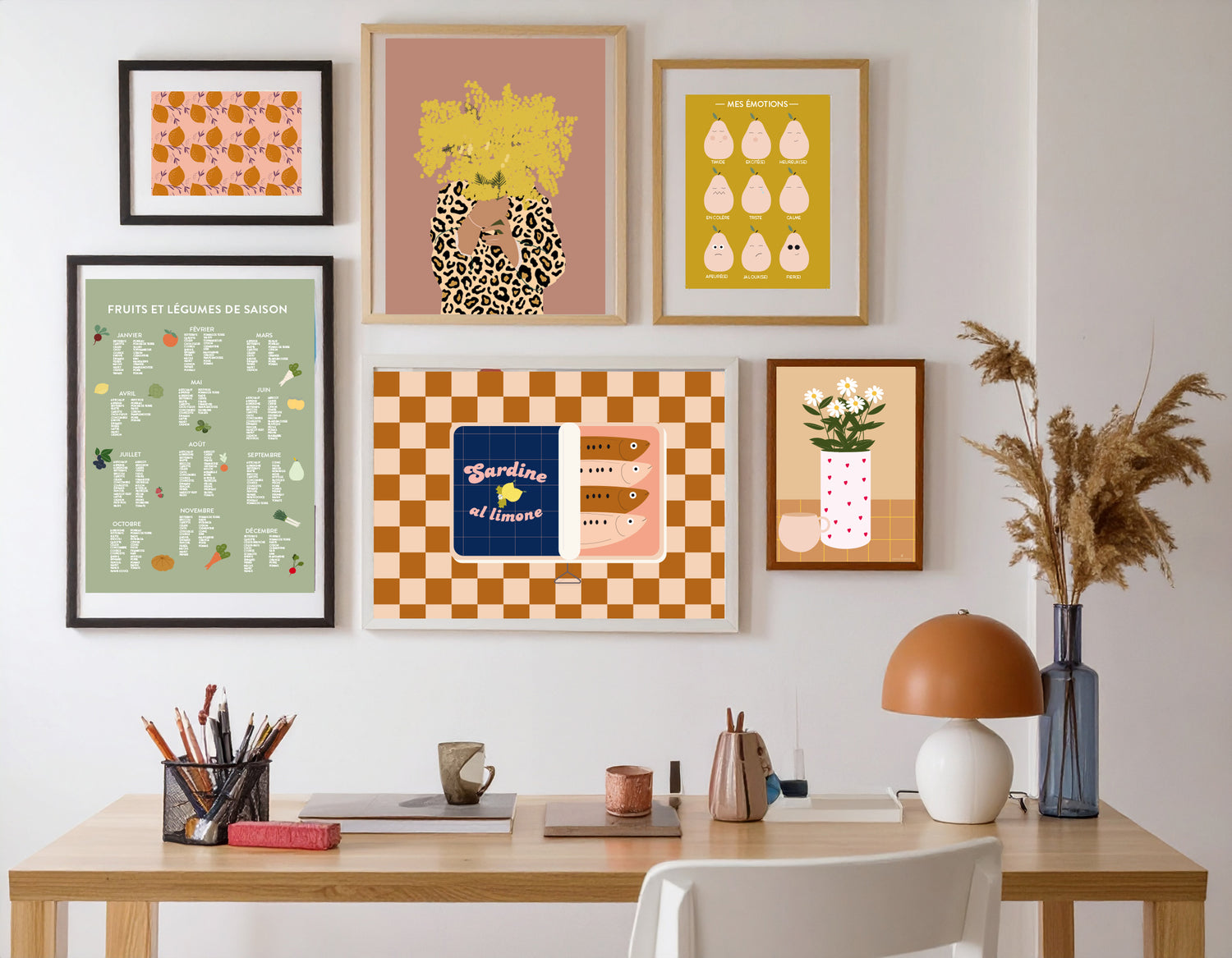 mur de posters déco green and paper