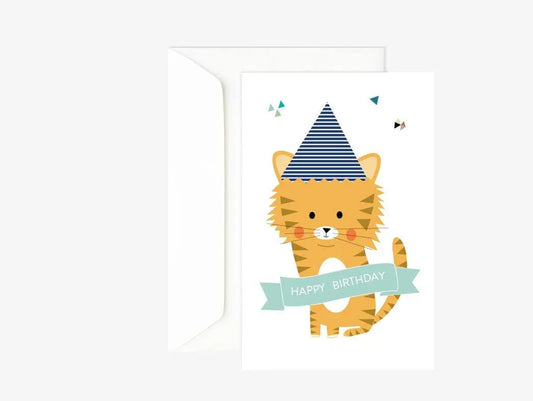 Carte anniversaire tigre - Carte double enfant - carte joyeux anniversaire Green and Paper