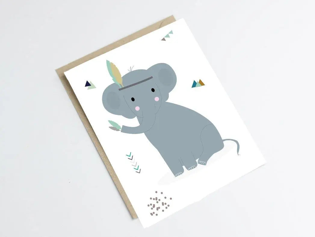 Carte éléphant indien - carte de naissance Green and Paper
