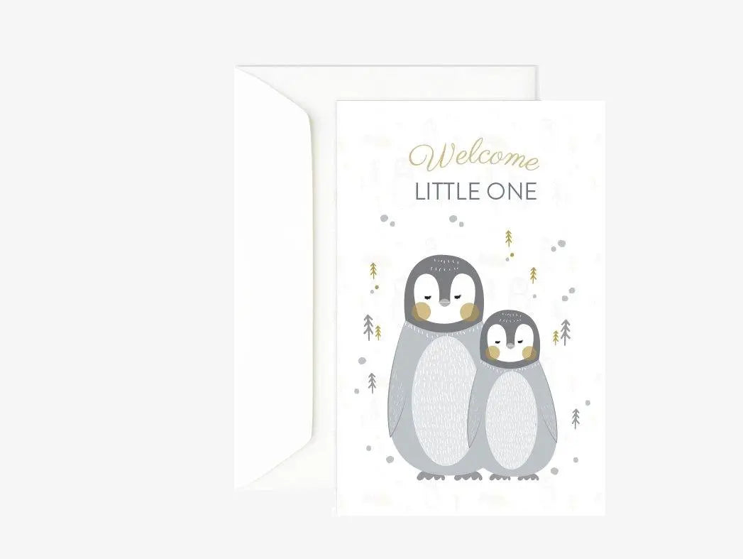 Carte naissance mixte bébé pingouin - carte de bienvenue bébé Green and Paper