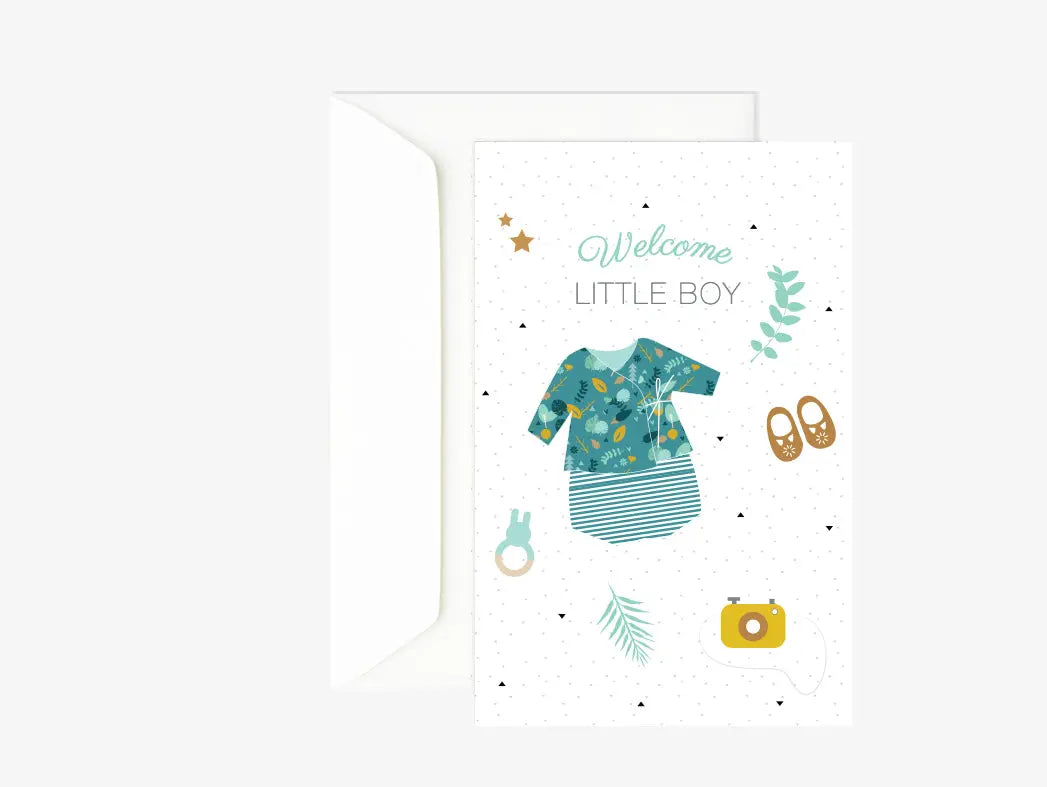 Carte naissance pour petit garçon - carte de bienvenue bébé Green and Paper