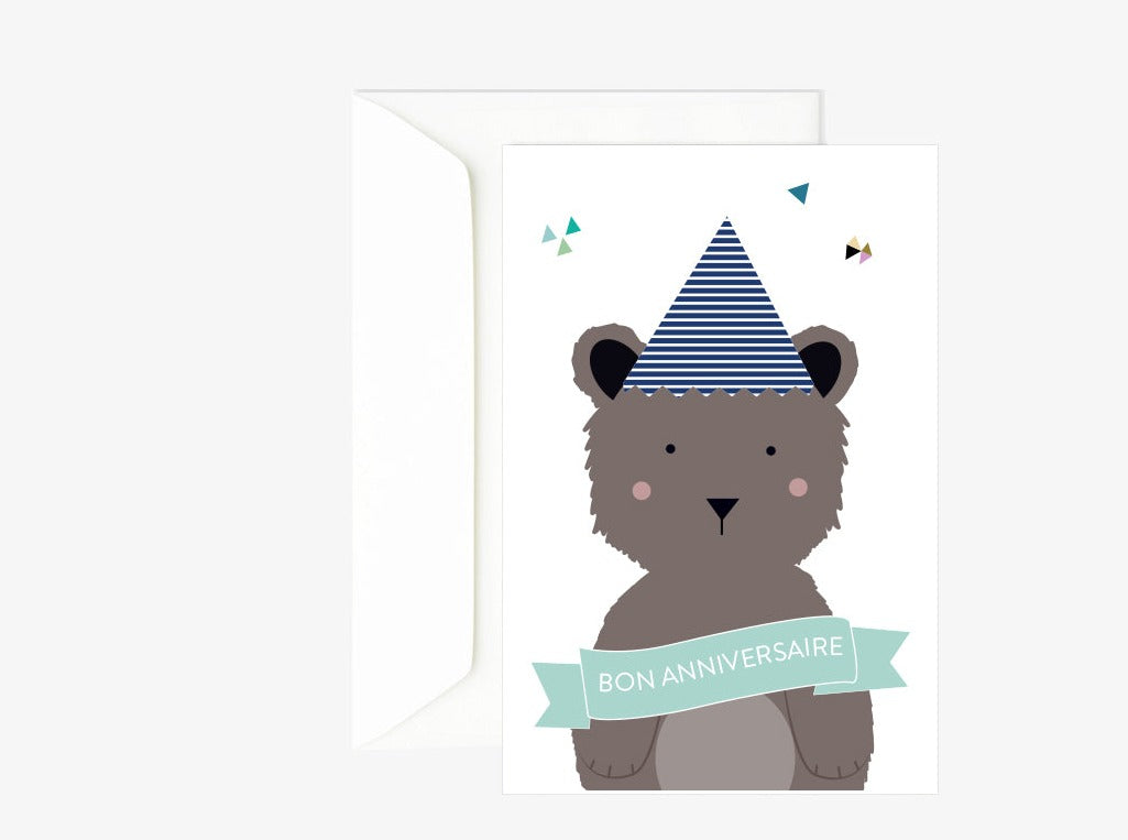 Carte anniversaire ours enfant Green and Paper
