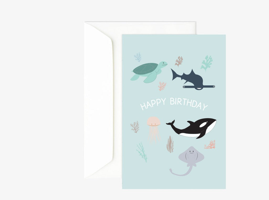 Carte anniversaire animaux marins Green and Paper