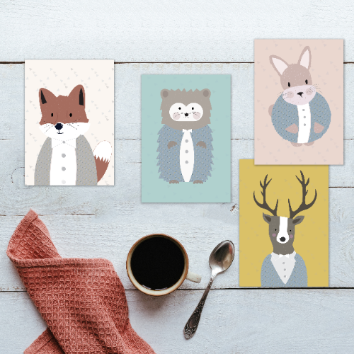 lot-cartes-postales-enfants-animaux-greenandpaper